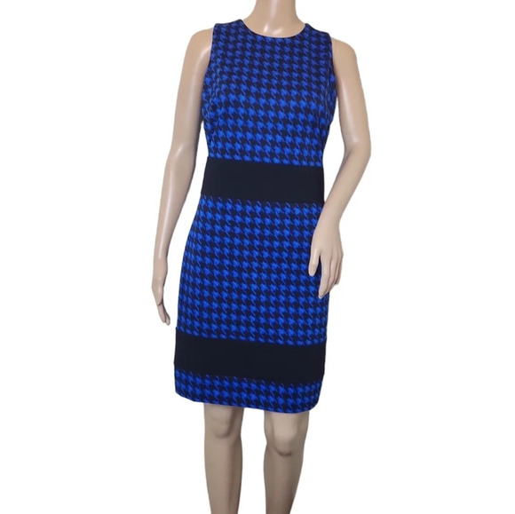 MICHAEL KORS Ponzano Band Houndstooth Dress Amalfi Blue - Picture 1 of 4